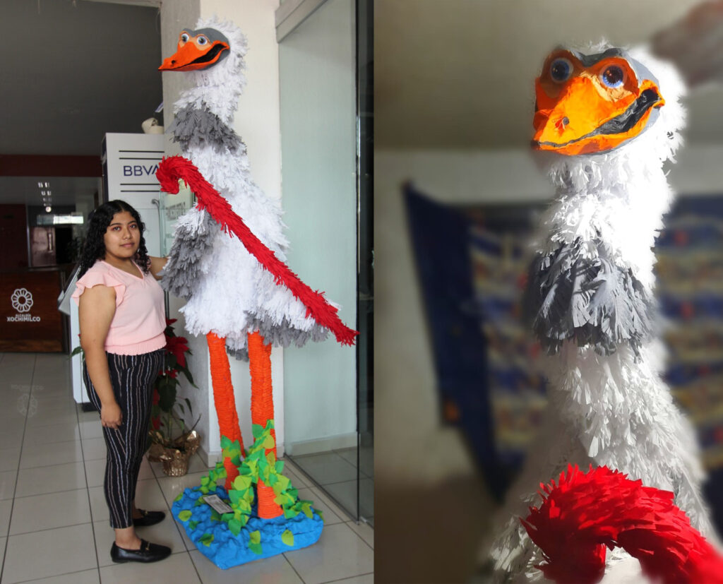 Gana primer lugar piñata en forma de garza en Xochimilco